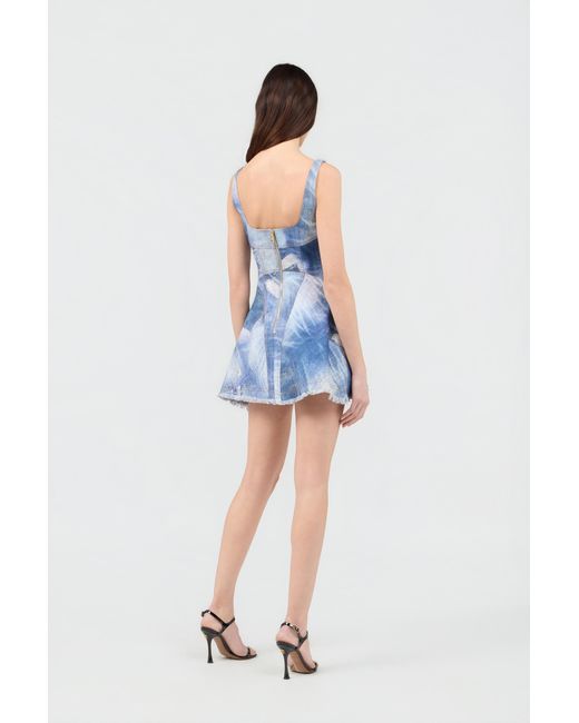Roberto Cavalli Blue Denim Patch Print Mini Dress