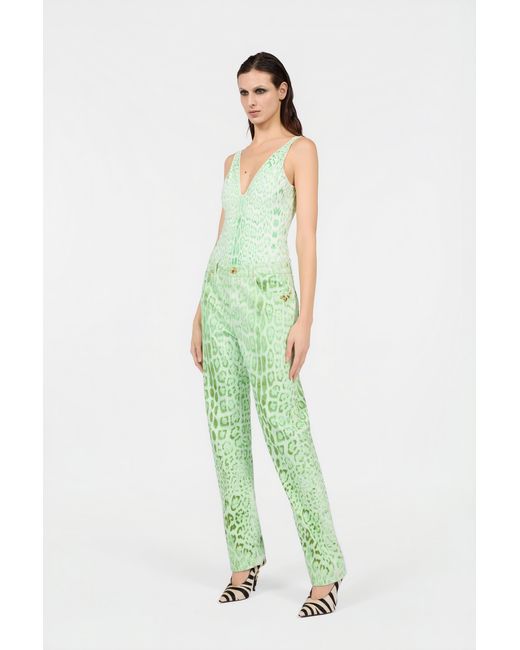 Roberto Cavalli Green Cotton Denim With Jaguar Mint Print