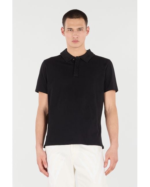 Polo Con Ricamo Squame Di Serpente di Roberto Cavalli in Black da Uomo