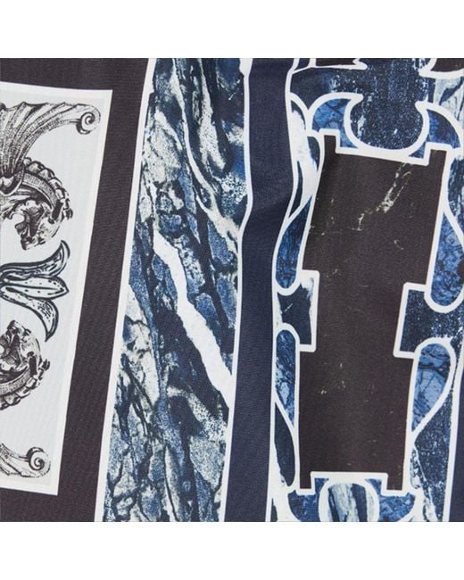 Roberto Cavalli Blue Swim Shorts With Fang And Marble Print for men