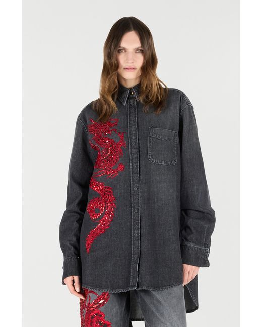 Roberto Cavalli Blue Shirt With Embroidery And Sequins