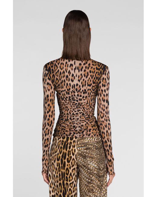 Roberto Cavalli Black Jaguar Print Long-Sleeve Top