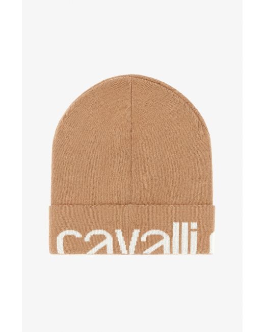 Bonnet En Laine Mélangée À Logo Roberto Cavalli en coloris Natural