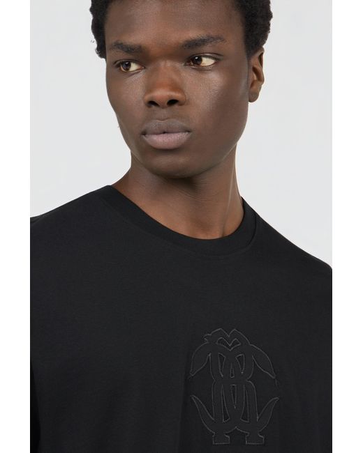 Roberto Cavalli Black T-Shirt With Embroidered Logo for men