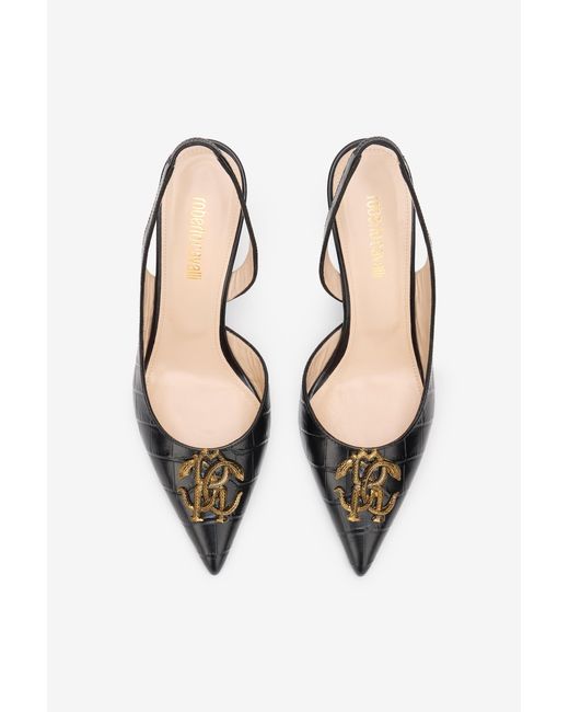 Roberto Cavalli Multicolor Croc-Effect Print Shoes Sling Back
