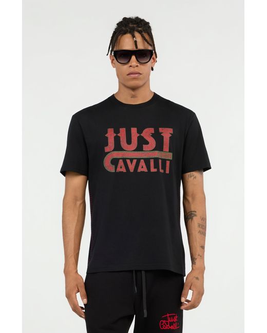Roberto Cavalli Black T-Shirt With Just Cavalli Logo for men