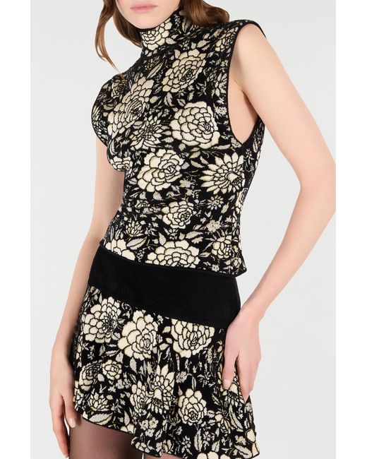 Roberto Cavalli Black Knitted Top With Jacquard Floral Pattern