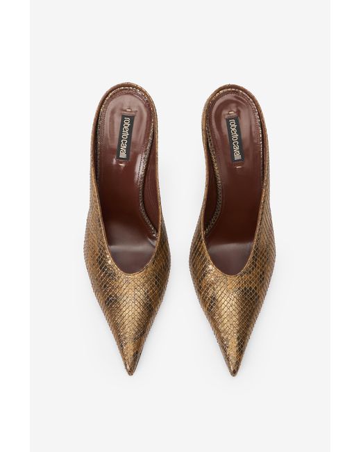 Roberto Cavalli Multicolor Mules With Python Snake Motif