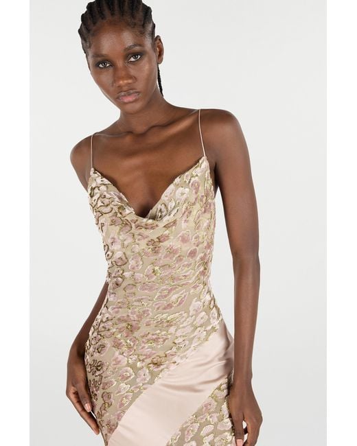 Roberto Cavalli White Long Slip Dress With Leopard Print Pattern