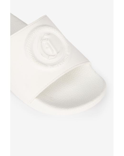 Roberto Cavalli White Sliders With Jc Monogram And Logo