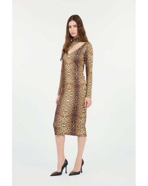 Roberto Cavalli Natural Leopard Print Midi Dress