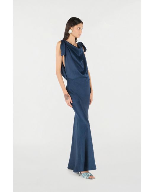Roberto Cavalli Blue Long Dress With Snake Print