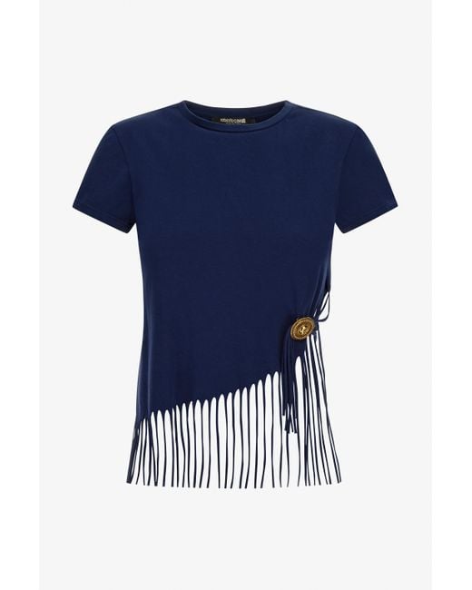 Camiseta Con Flecos Roberto Cavalli de color Blue