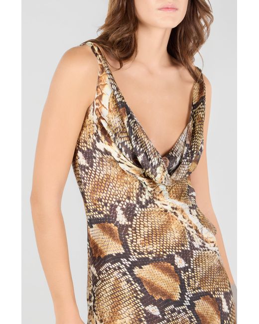 Roberto Cavalli White Python Print Silk Midi Dress