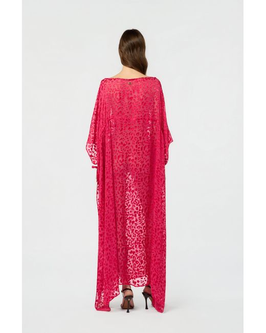 Roberto Cavalli Pink Caftan With Tone-On-Tone Animal Print