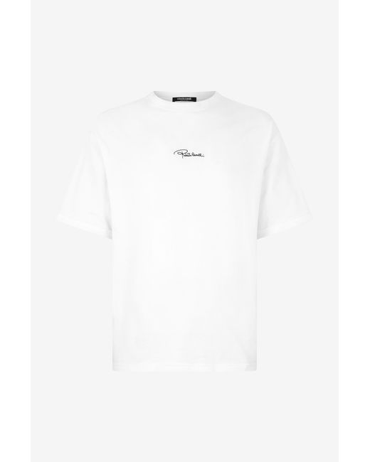 Roberto Cavalli White Cotton T-Shirt With Embroidered Logo for men