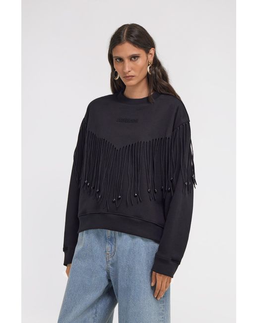 Roberto Cavalli Blue Fringed Sweatshirt