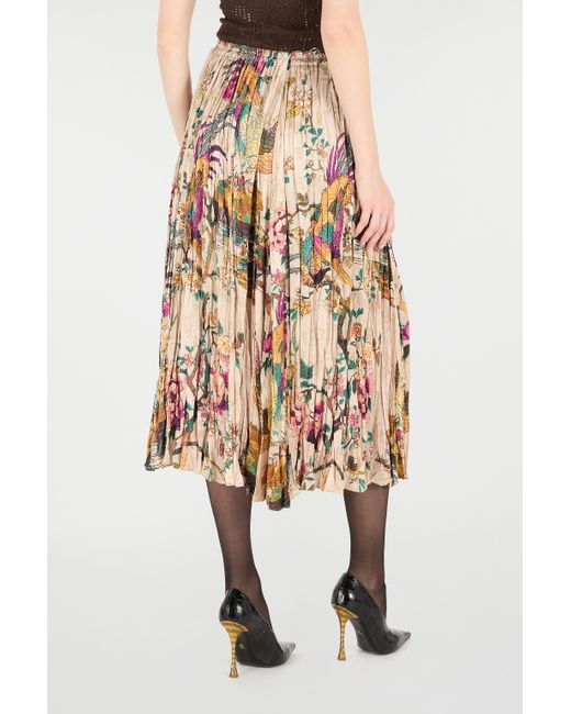 Roberto Cavalli White Midi Skirt With Oriental Bird Print