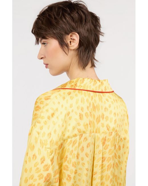Roberto Cavalli Yellow The Jaguar Kiss Print Shirt