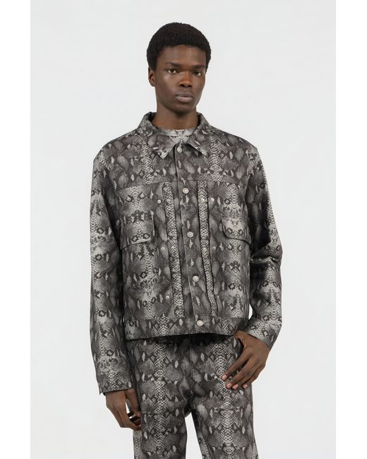 Roberto Cavalli Black Python Print Denim Jacket for men