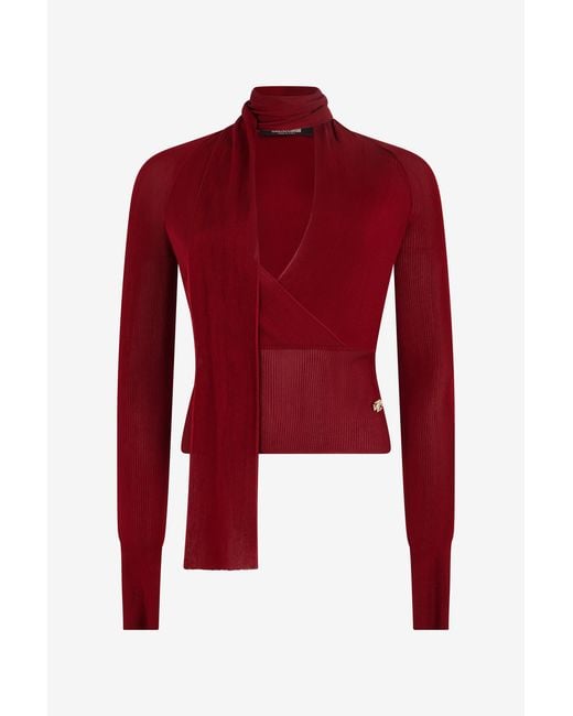 Roberto Cavalli Red Dark Wrap-Over Sweater