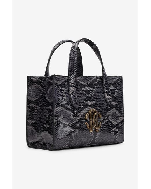 Roberto Cavalli Black Snake Print Shopping Bag