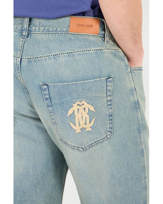 Roberto Cavalli Blue Sandblasted-Effect Jeans for men