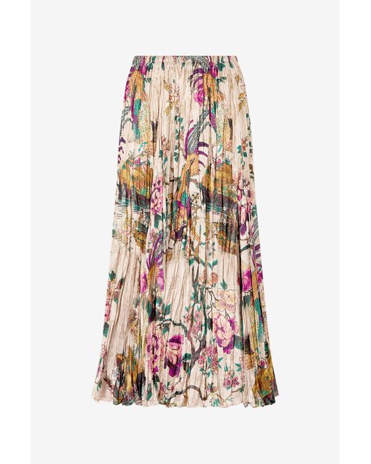 Roberto Cavalli White Midi Skirt With Oriental Bird Print