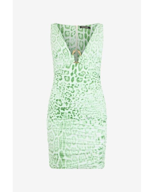 Roberto Cavalli Green Jaguar Mint Print Dress Mini