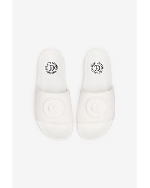 Roberto Cavalli White Sliders With Jc Monogram And Logo