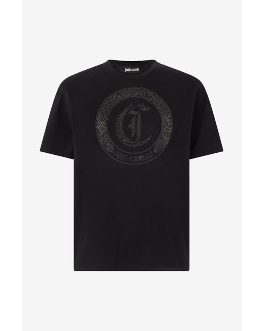 Roberto Cavalli Black T-Shirt With Mini-Studded Logo for men