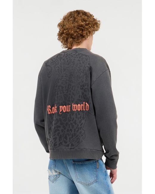 Roberto Cavalli Gray Sweatshirt With Jaguar And Lettering for men