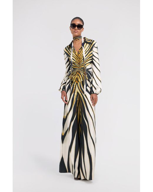 Roberto Cavalli White Ray Of Print Silk Jumpsuit