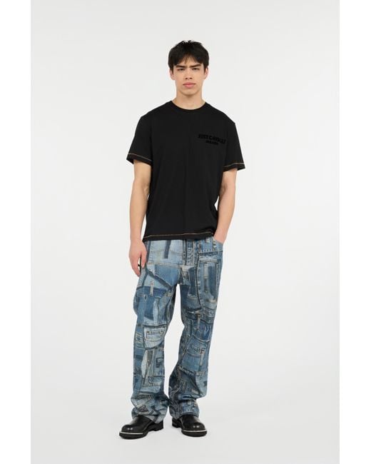 Roberto Cavalli Black T-Shirt With Jc Monogram And Contrasting Topstitching for men
