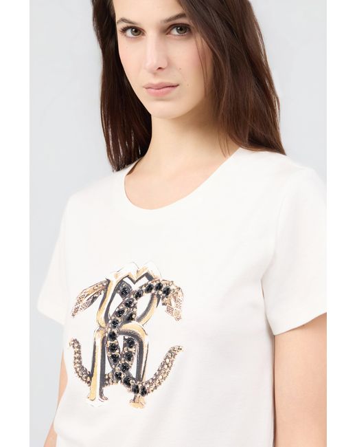 Roberto Cavalli Natural Ivory T-Shirt With Logo