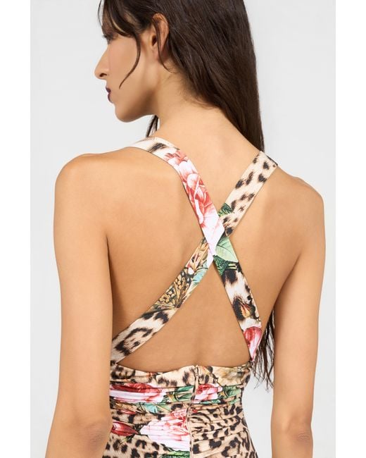 Roberto Cavalli White Jaguar Roses Print Dress