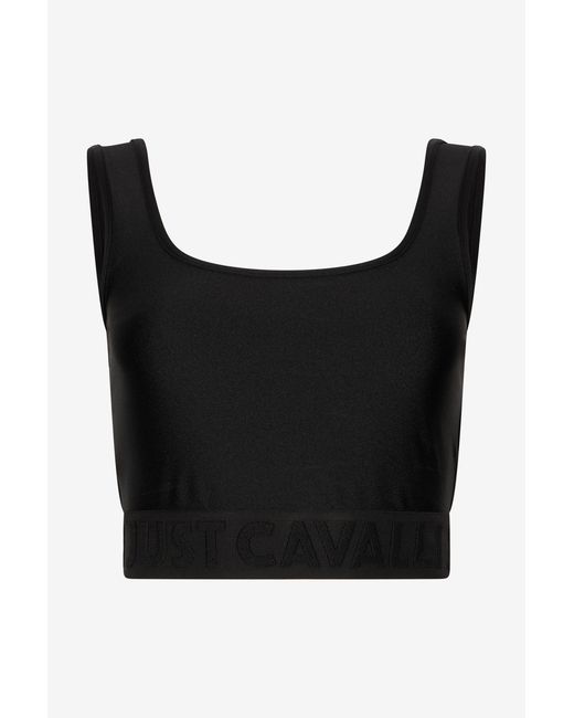 Roberto Cavalli Black Crop Top With Logo Band