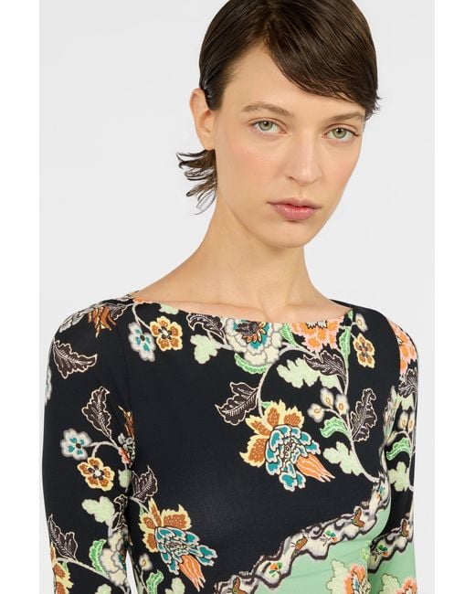 Roberto Cavalli Green Kimono Print Maxi Dress