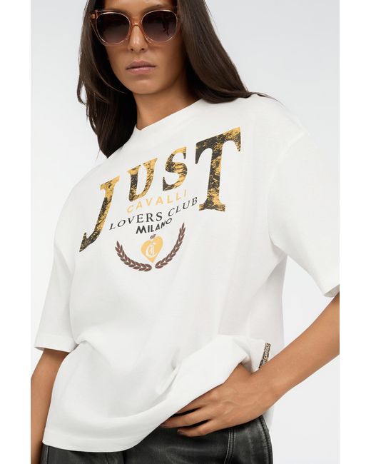 Roberto Cavalli White Lovers Club Print T-Shirt