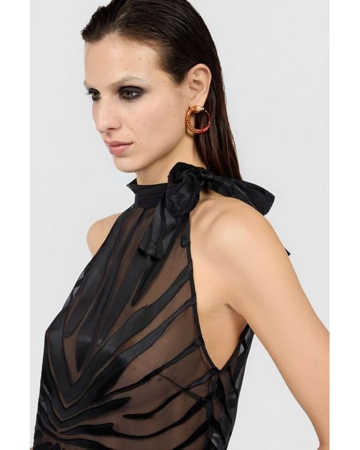 Roberto Cavalli Black Top With Ray Devoré Print