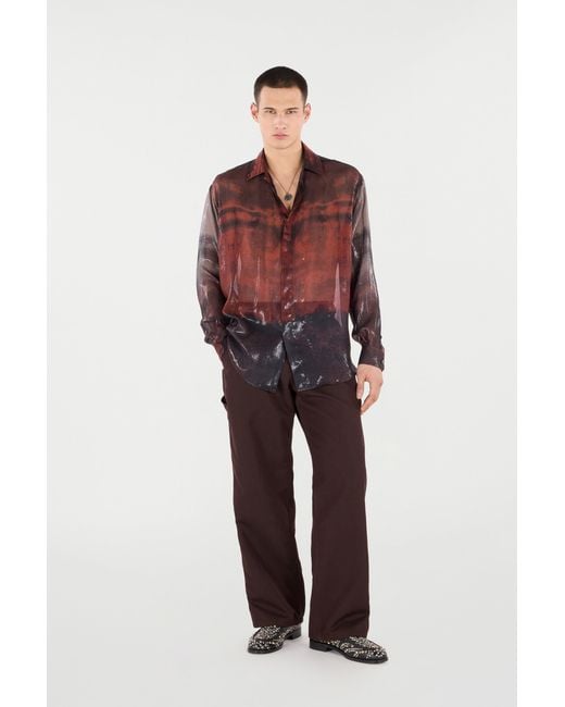 Roberto Cavalli Brown Mottled Effect Silk-Blend Shirt for men