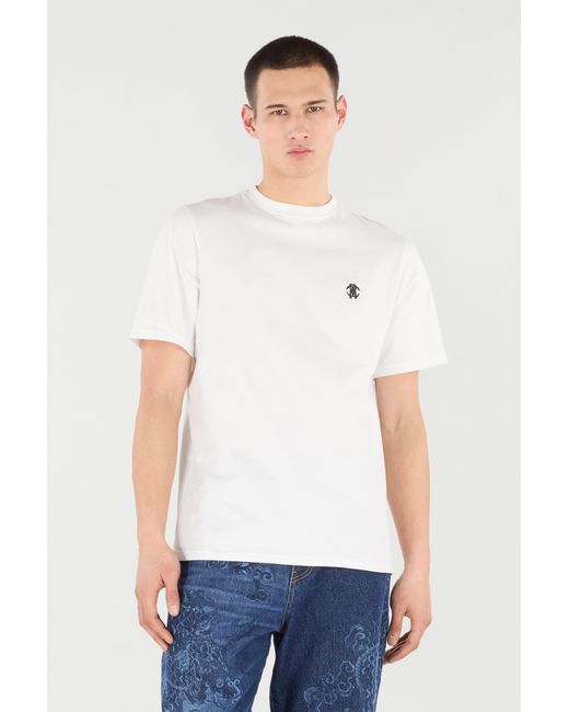 Roberto Cavalli White T-Shirt With Mirror Snake Monogram for men