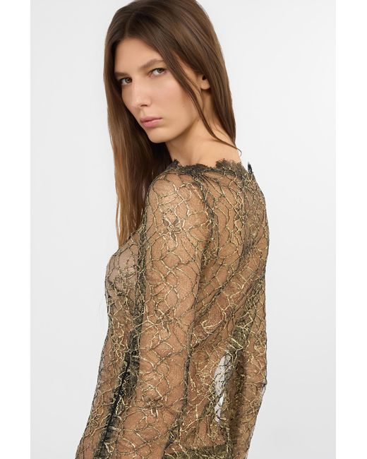 Roberto Cavalli Natural Robe Courte En Dentelle Brodée À Effet De Transparence