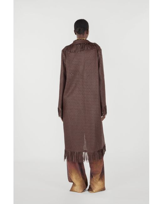 Roberto Cavalli Brown Woven Leather Coat With Fringes