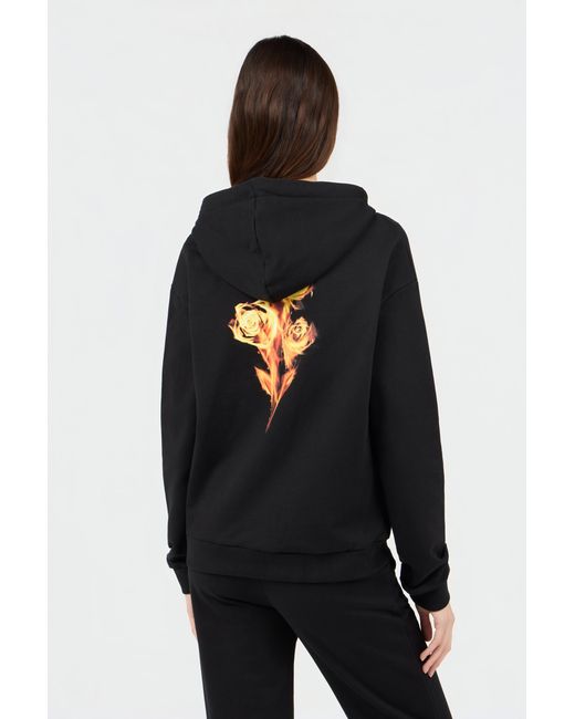Roberto Cavalli Black Flaming Rose Print Sweatshirt Hoodie