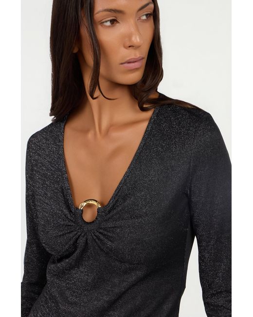 Roberto Cavalli Black Sweater With Glitter And Ring