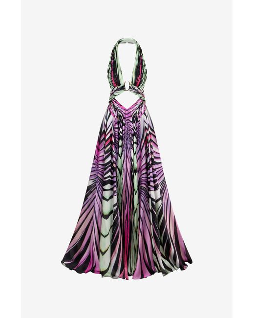 Roberto Cavalli White Ray Of Paradise Print Silk Maxi Dress