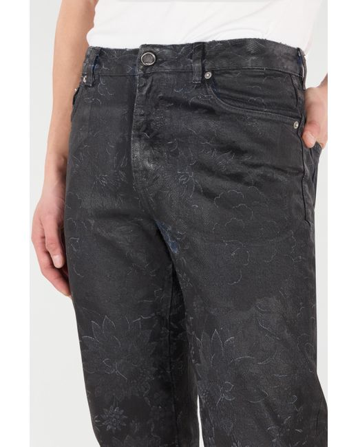 Roberto Cavalli Black Jeans With Floral Pattern And Discoloration for men