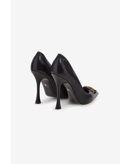 Roberto Cavalli Black Décolleté With Monogram Mirror Snake
