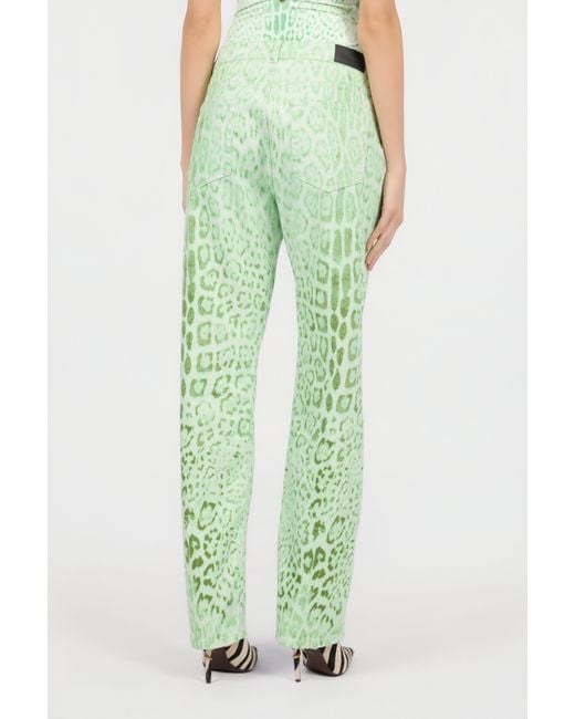 Roberto Cavalli Green Cotton Denim With Jaguar Mint Print
